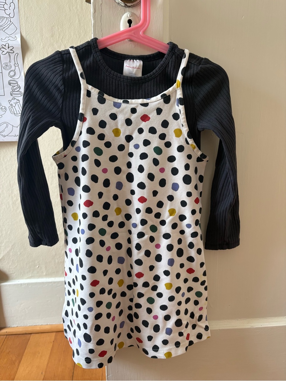 Hanna Andersson a set of a black long-sleeve T-shirt and Dots dress